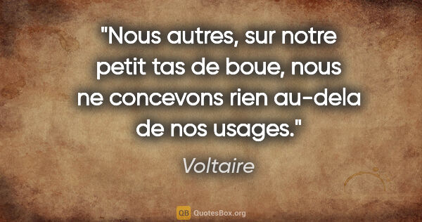 Voltaire citation: "Nous autres, sur notre petit tas de boue, nous ne concevons..."