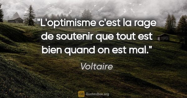 Voltaire citation: "L'optimisme c'est la rage de soutenir que tout est bien quand..."