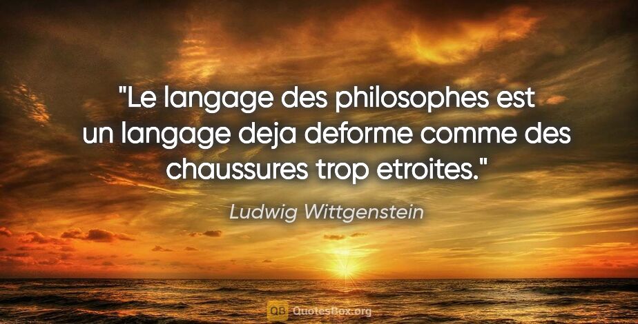 Ludwig Wittgenstein citation: "Le langage des philosophes est un langage deja deforme comme..."