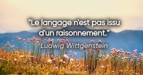 Ludwig Wittgenstein citation: "Le langage n'est pas issu d'un raisonnement."