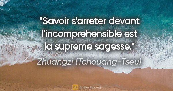 Zhuangzi (Tchouang-Tseu) citation: "Savoir s'arreter devant l'incomprehensible est la supreme..."