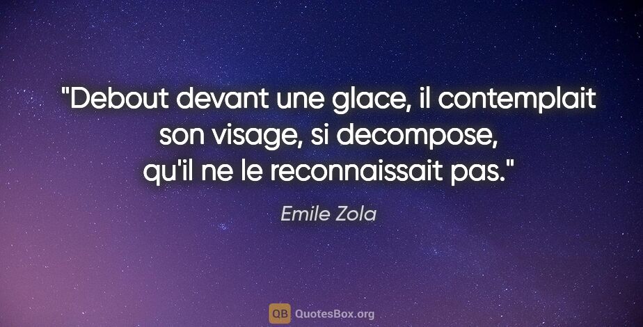 Emile Zola citation: "Debout devant une glace, il contemplait son visage, si..."