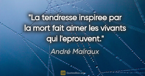 André Malraux citation: "La tendresse inspiree par la mort fait aimer les vivants qui..."