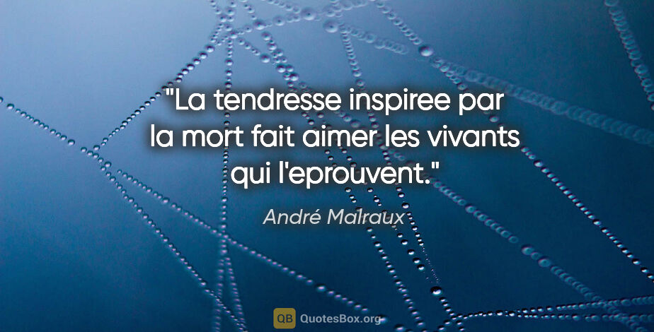 André Malraux citation: "La tendresse inspiree par la mort fait aimer les vivants qui..."