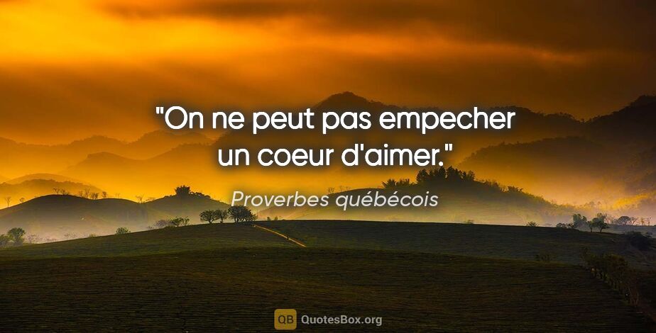 Proverbes québécois citation: "On ne peut pas empecher un coeur d'aimer."