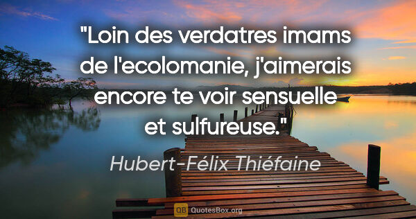 Hubert-Félix Thiéfaine citation: "Loin des verdatres imams de l'ecolomanie, j'aimerais encore te..."