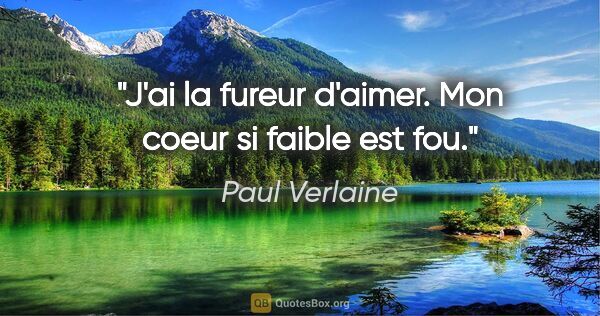 Paul Verlaine citation: "J'ai la fureur d'aimer. Mon coeur si faible est fou."