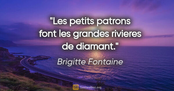 Brigitte Fontaine citation: "Les petits patrons font les grandes rivieres de diamant."
