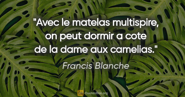 Francis Blanche citation: "Avec le matelas multispire, on peut dormir a cote de la dame..."