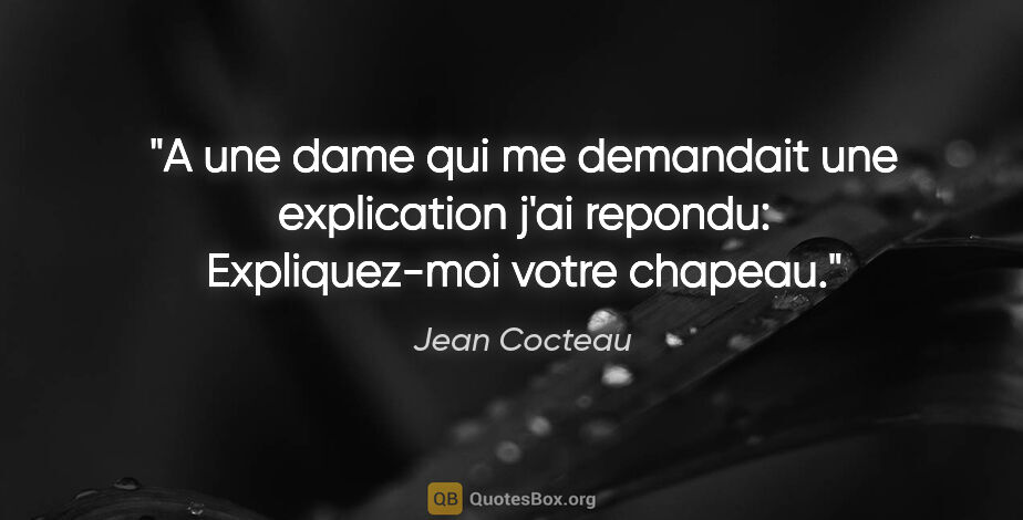 Jean Cocteau citation: "A une dame qui me demandait une explication j'ai repondu:..."