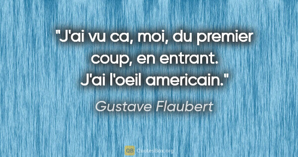 Gustave Flaubert citation: "J'ai vu ca, moi, du premier coup, en entrant. J'ai l'oeil..."