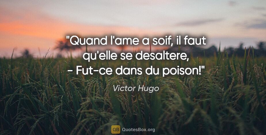 Victor Hugo citation: "Quand l'ame a soif, il faut qu'elle se desaltere, - Fut-ce..."