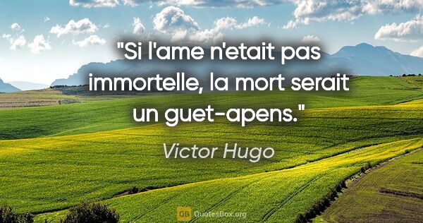 Victor Hugo citation: "Si l'ame n'etait pas immortelle, la mort serait un guet-apens."