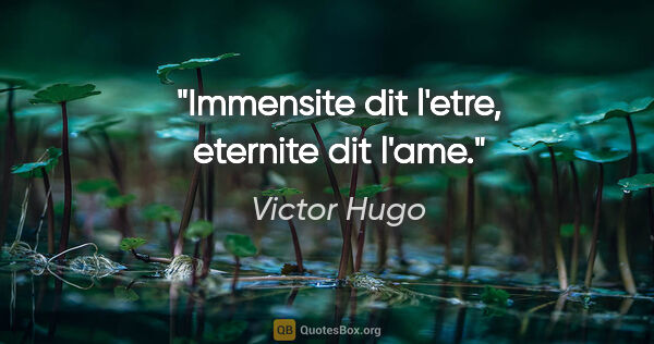 Victor Hugo citation: "Immensite dit l'etre, eternite dit l'ame."