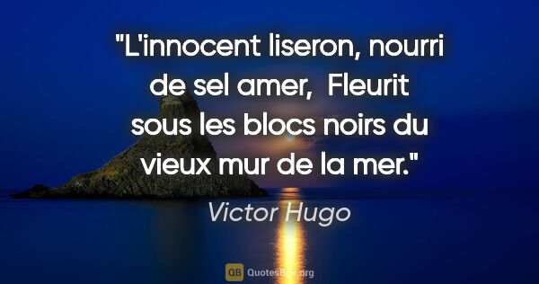 Victor Hugo citation: "L'innocent liseron, nourri de sel amer,  Fleurit sous les..."