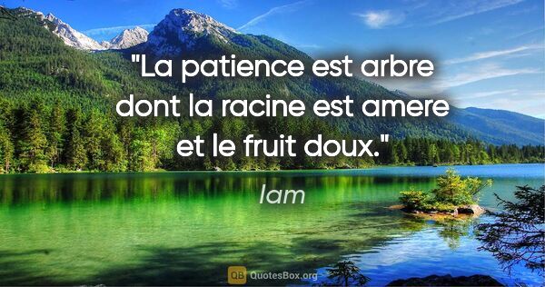 Iam citation: "La patience est arbre dont la racine est amere et le fruit doux."