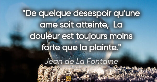 Jean de La Fontaine citation: "De quelque desespoir qu'une ame soit atteinte,  La douleur est..."