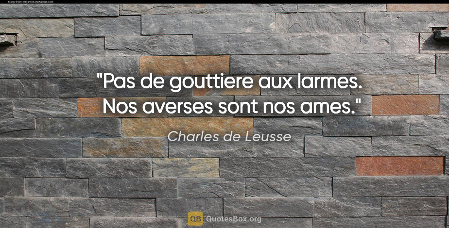 Charles de Leusse citation: "Pas de gouttiere aux larmes.  Nos averses sont nos ames."