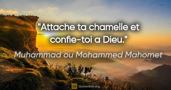 Muhammad ou Mohammed Mahomet citation: "Attache ta chamelle et confie-toi a Dieu."