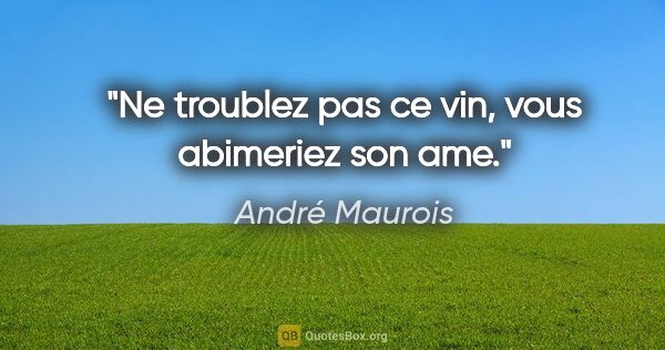André Maurois citation: "Ne troublez pas ce vin, vous abimeriez son ame."