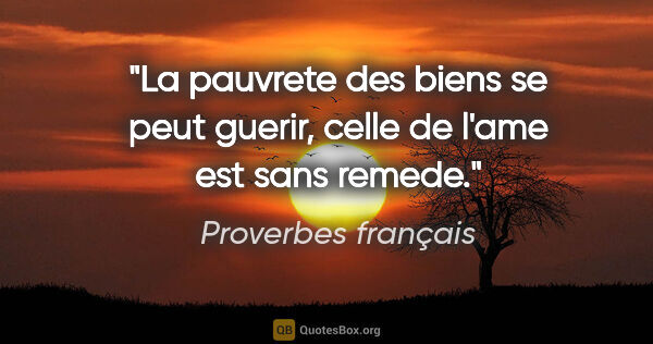 Proverbes français citation: "La pauvrete des biens se peut guerir, celle de l'ame est sans..."
