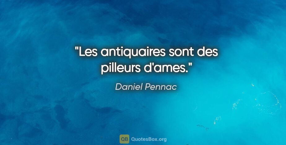 Daniel Pennac citation: "Les antiquaires sont des pilleurs d'ames."