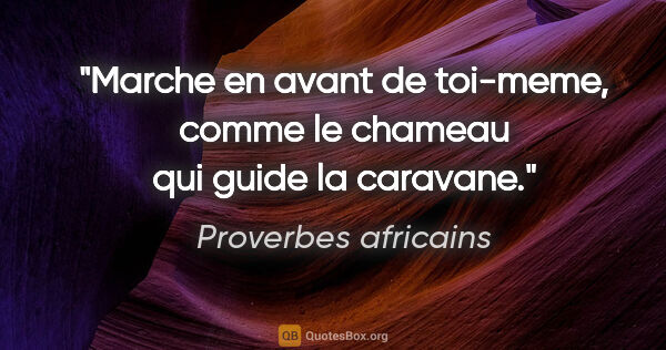 Proverbes africains citation: "Marche en avant de toi-meme, comme le chameau qui guide la..."