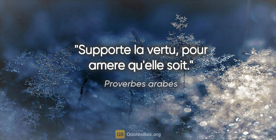 Proverbes arabes citation: "Supporte la vertu, pour amere qu'elle soit."