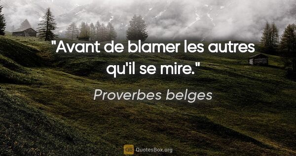 Proverbes belges citation: "Avant de blamer les autres qu'il se mire."