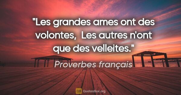 Proverbes français citation: "Les grandes ames ont des volontes,  Les autres n'ont que des..."