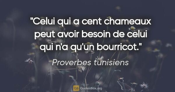 Proverbes tunisiens citation: "Celui qui a cent chameaux peut avoir besoin de celui qui n'a..."