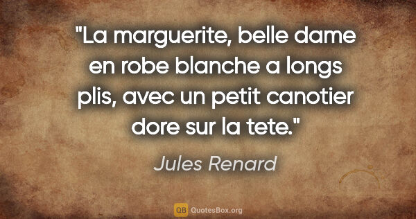 Jules Renard citation: "La marguerite, belle dame en robe blanche a longs plis, avec..."