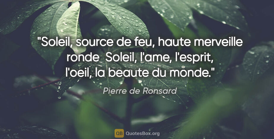 Pierre de Ronsard citation: "Soleil, source de feu, haute merveille ronde  Soleil, l'ame,..."