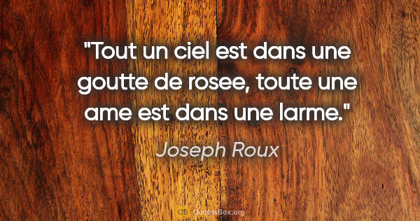 Joseph Roux citation: "Tout un ciel est dans une goutte de rosee, toute une ame est..."