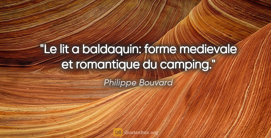 Philippe Bouvard citation: "Le lit a baldaquin: forme medievale et romantique du camping."