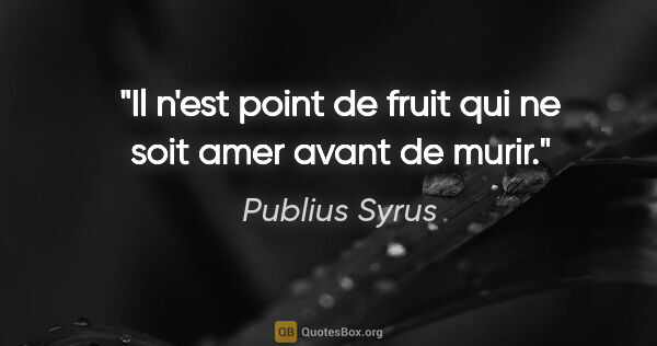 Publius Syrus citation: "Il n'est point de fruit qui ne soit amer avant de murir."