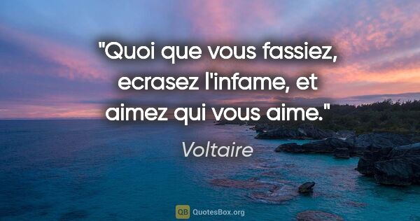 Voltaire citation: "Quoi que vous fassiez, ecrasez l'infame, et aimez qui vous aime."