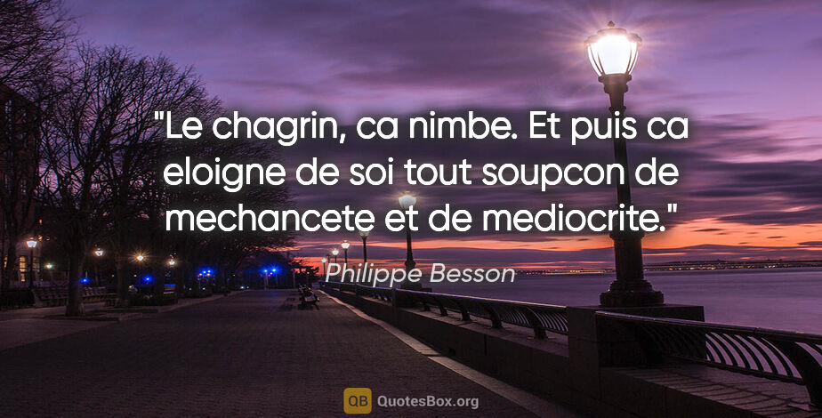 Philippe Besson citation: "Le chagrin, ca nimbe. Et puis ca eloigne de soi tout soupcon..."