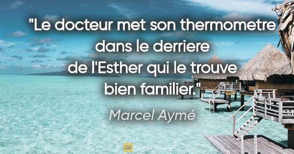 Marcel Aymé citation: "Le docteur met son thermometre dans le derriere de l'Esther..."