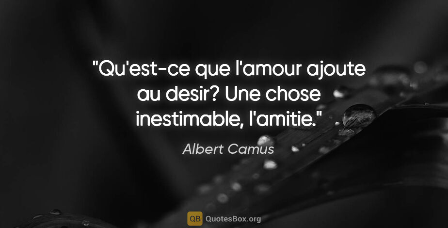 Albert Camus citation: "Qu'est-ce que l'amour ajoute au desir? Une chose inestimable,..."