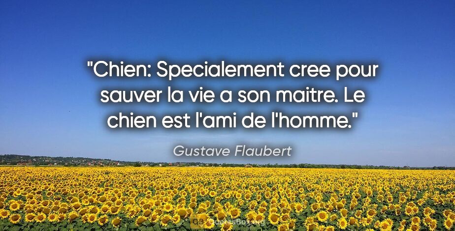 Gustave Flaubert citation: "Chien: Specialement cree pour sauver la vie a son maitre. Le..."