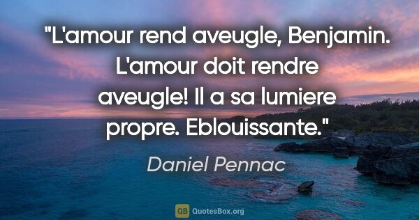 Daniel Pennac citation: "L'amour rend aveugle, Benjamin. L'amour doit rendre aveugle!..."