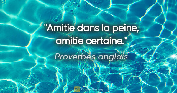 Proverbes anglais citation: "Amitie dans la peine, amitie certaine."