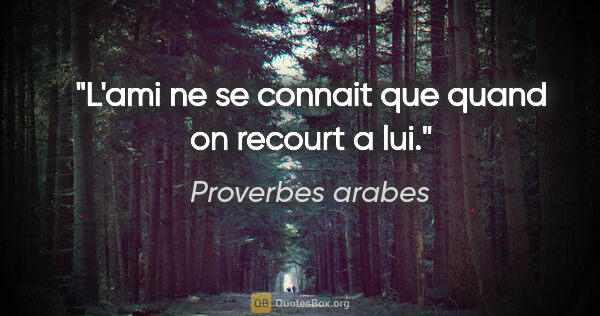 Proverbes arabes citation: "L'ami ne se connait que quand on recourt a lui."