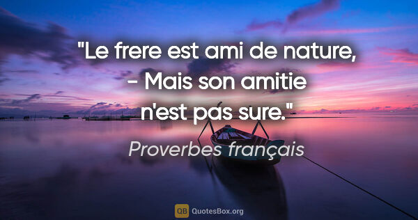 Proverbes français citation: "Le frere est ami de nature, - Mais son amitie n'est pas sure."