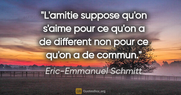 Eric-Emmanuel Schmitt citation: "L'amitie suppose qu'on s'aime pour ce qu'on a de different non..."