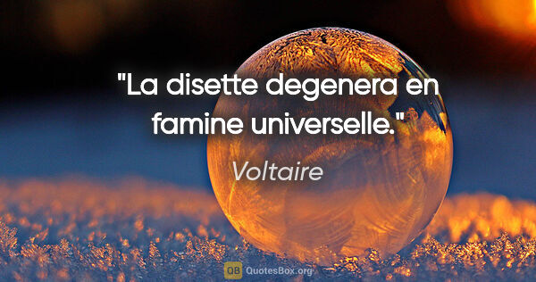 Voltaire citation: "La disette degenera en famine universelle."