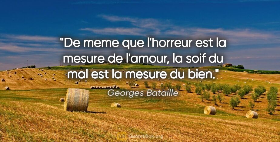 Georges Bataille citation: "De meme que l'horreur est la mesure de l'amour, la soif du mal..."