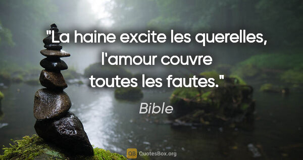 Bible citation: "La haine excite les querelles, l'amour couvre toutes les fautes."