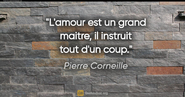 Pierre Corneille citation: "L'amour est un grand maitre, il instruit tout d'un coup."